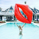 Inflatable red lips floating row swimming ring